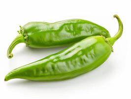 AI generated two green peppers on a white background photo