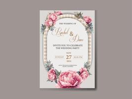 wedding invitation template with pink peonies vector