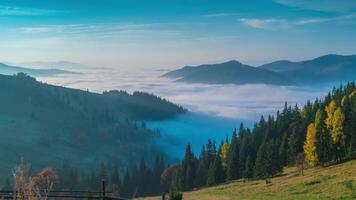 Time lapse of Clouds move in Carpathian mountains. Zoom out. 4K video