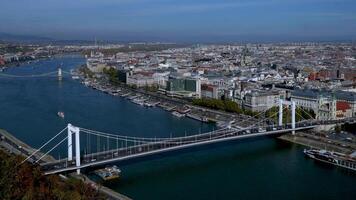 timelapse van verkeer Aan Elizabeth brug en Donau rivier- in Boedapest video