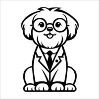 AI generated Shih Tzu Dog Doctor black and white illustration vector