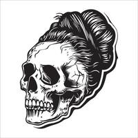 AI generated Old Woman Skull  in black and white illustration vector