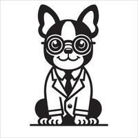 AI generated Boston Terrier Dog Doctor black and white illustration vector