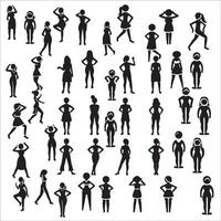 AI generated female basic body language various poses icon set vector