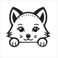 AI generated Peeking Arctic fox illustration in black and white vector