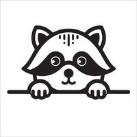 AI generated black and white Peeking Raccoon face illustration vector