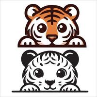 AI generated Peeking Tiger face illustration Set vector
