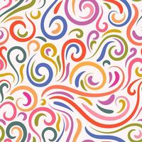 Colorful abstract hand drawn doodle thin line wavy seamless pattern with curly lines, swirls, twists. Curly linear sky or sea messy background. vector