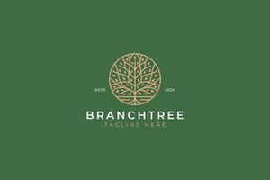 Oak Tree Root Branch Nature Plant Linear Geometric Abstract Logo Luxury Concept at Circle Shape vector