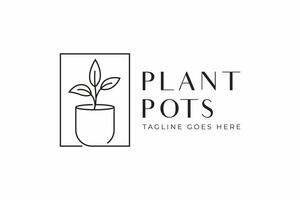 Pot Plant House Garden Planting Botanical Interior Home Business Logo Line Concept vector