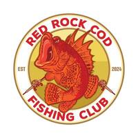 Red rock Cod sea fish vector illustration, perfect for fishing club logo and t shirt design