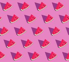 Seamless pattern with 3d slice of watermelon on pink background. Vector texture with volumetric pieces of fruit for wallpaper. Summer illustration
