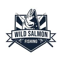 Wild salmon fishing logo template vector