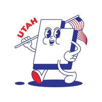 Utah State retro mascot with hand and foot clip art. USA Map Retro cartoon stickers with funny comic characters and gloved hands. Vector template for website, design, cover, infographics.