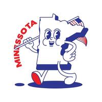 Minnesota State retro mascot with hand and foot clip art. USA Map Retro cartoon stickers with funny comic characters and gloved hands. Vector template for website, design, cover, infographics.
