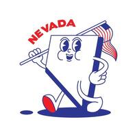 Nevada estado retro mascota con mano y pie acortar Arte. Estados Unidos mapa retro dibujos animados pegatinas con gracioso cómic caracteres y enguantado manos. vector modelo para sitio web, diseño, cubrir, infografía.