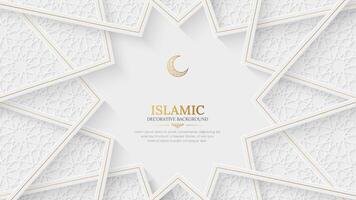 Islamic Decorative White and Golden Luxury Background with Islamic Pattern and Decorative Ornament Frame vector