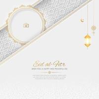 Eid al Fitr Mubarak beautiful Islamic background with Arabic pattern and photo frame vector