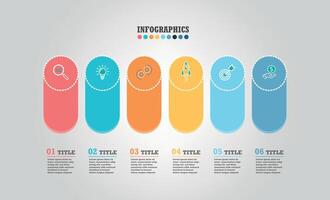 Business infographics. Presentation with 6 columns, options. Vector template.