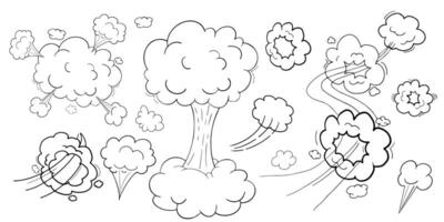 cómic movimiento efecto, nubes velocidad forma, sendero conjunto rápido viento remolino, soplo maricón elementos aislado en blanco antecedentes. soplar explosión. vector ilustración