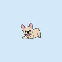 Cute french bulldog puppy cream color lying down cartoon, vector illustration