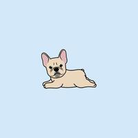 Cute french bulldog puppy cream color lying down cartoon, vector illustration