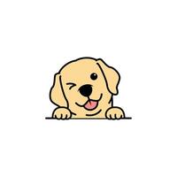 Cute labrador retriever puppy winking eye cartoon, vector illustration