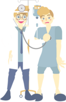 doctor checking, caring measuring blood pressure for patient with IV intravenous with blood, saline bag, health care, medical examination concept, flat png cartoon character transparent element design