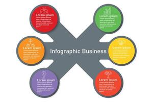 Infographic template for business information presentation. Vector geometry and icon elements. Modern workflow diagrams. Report plan 6 topics