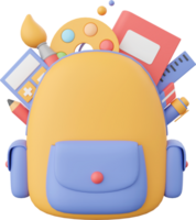 School bag and school supplies, 3d illustration elements of school supplies png