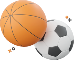 Basketball and football, 3d illustration elements of school supplies png