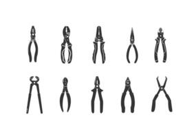 Vintage retro hipster icon set pliers. logo engineer tools silhouette vector