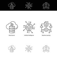 AI vs ML vs Data Science Vector Icon Set Exploring Core Concepts