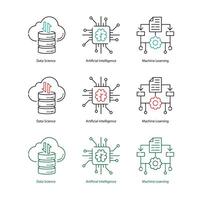 datos Ciencias vs ai vs ml gráfico vector íconos diferenciando llave tecnologías