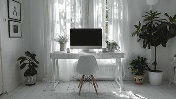 AI generated White Desk With Computer photo