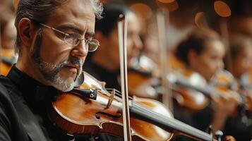 ai generado hombre jugando violín con lentes foto