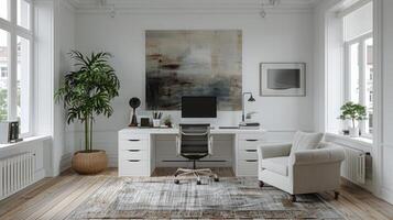 AI generated White Desk With Computer photo