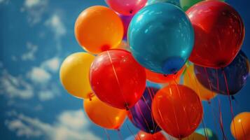 ai generado vistoso caliente aire globos volador en el cielo foto