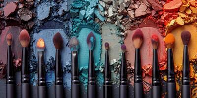 AI generated Group of Makeup Brushes Aligned on Table photo