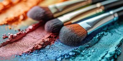 AI generated Close Up of a Makeup Brush on Colorful Palette photo