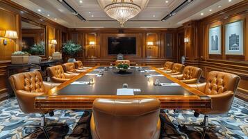 AI generated Large Conference Room With Orange Chairs photo