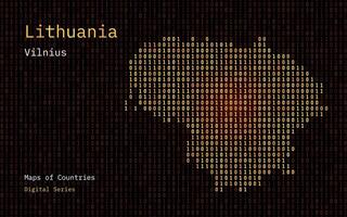 Lithuania Map Shown in Binary Code Pattern. Matrix numbers, zero, one. World Countries Vector Maps. Digital Series