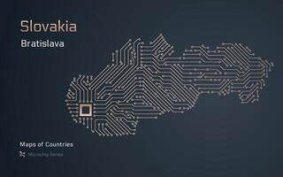 Slovakia, Map with a capital of Bratislava Shown in a Microchip Pattern. E-government. World Countries vector maps. Microchip Series