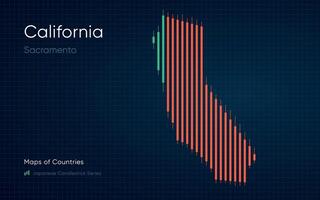 California map is shown in a chart with bars and lines. Japanese candlestick chart Series vector