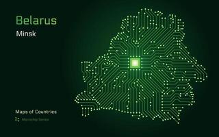 Belarus Map with a capital of Minsk Shown in a Microchip Pattern. E-government. World Countries vector maps. Microchip Series