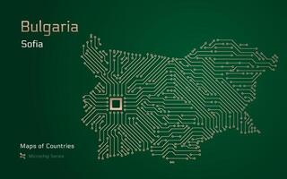 Bulgaria mapa con un capital de Sofía mostrado en un pastilla modelo con procesador. gobierno electrónico. mundo países vector mapas pastilla serie