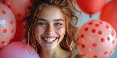 AI generated Woman Standing in Front of Bunch of Balloons photo