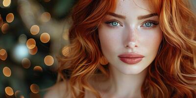 AI generated Close Up Portrait of Woman With Red Hair photo