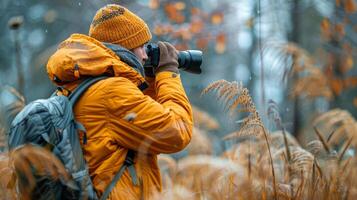 ai generado persona capturar imágenes en campo foto