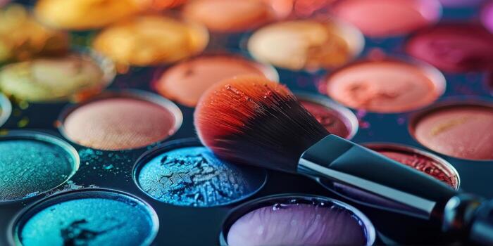 AI generated Close Up of a Makeup Brush on Colorful Palette photo